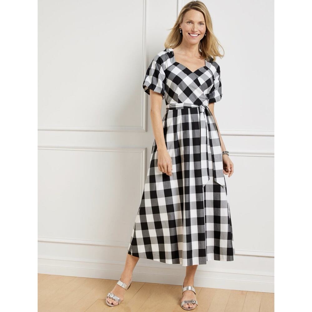 NWT Talbots Women's 18W Black White Zinnia Gingham Fit & Flare Poplin Dress